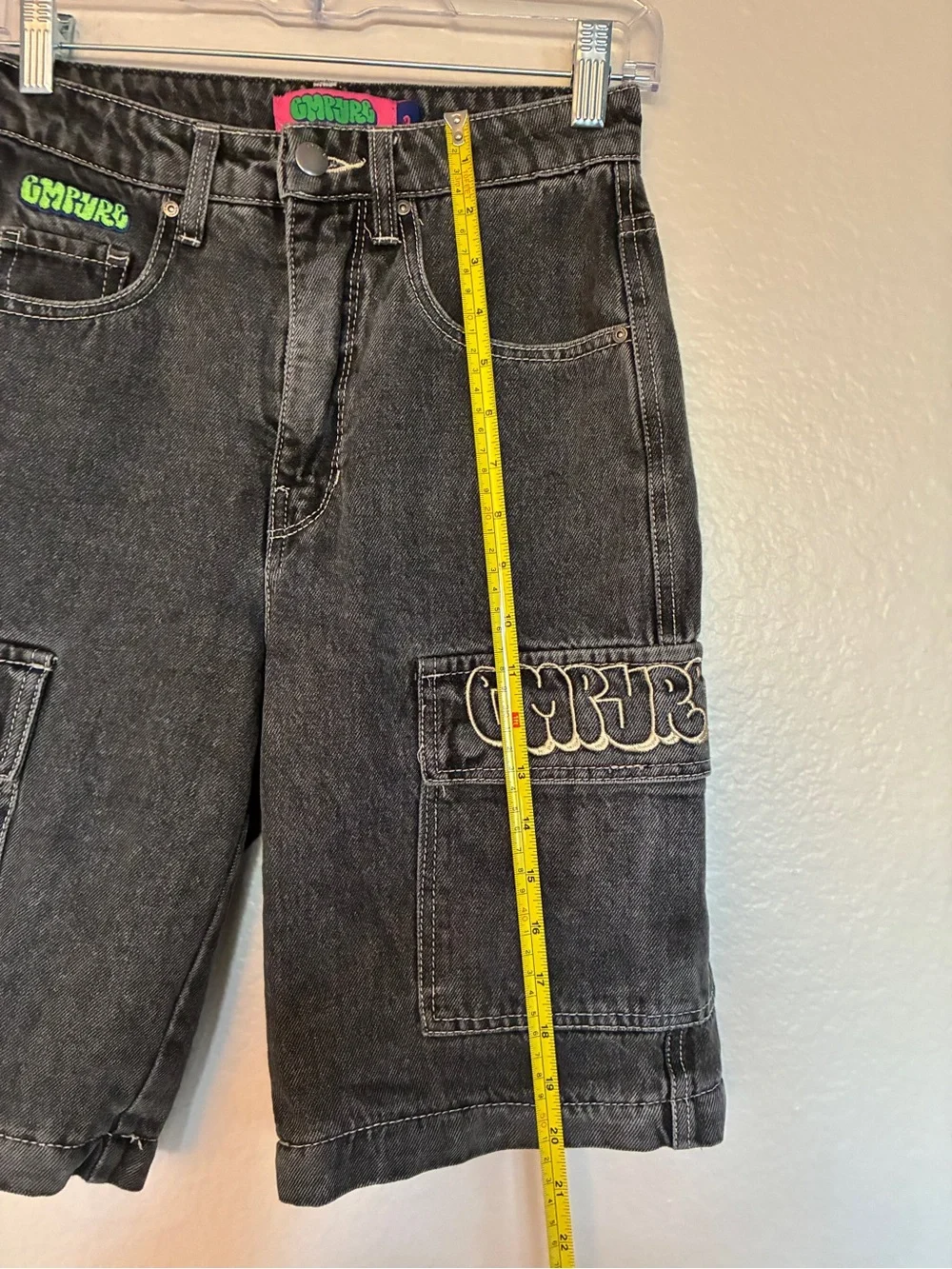 Empyre 100% Cotton Black Washed Cargo Shorts Women Size 0 Grunge Alternative Y2K